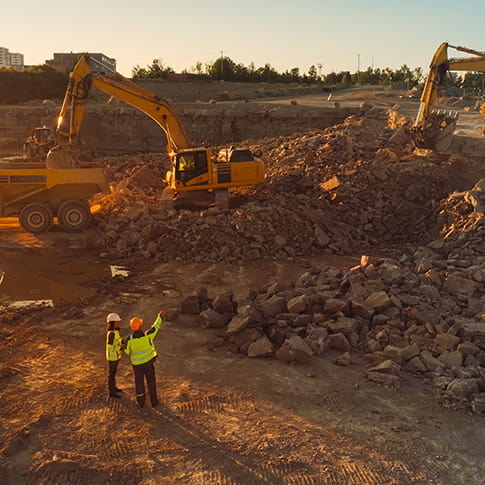 Workers and equipment on a construction site